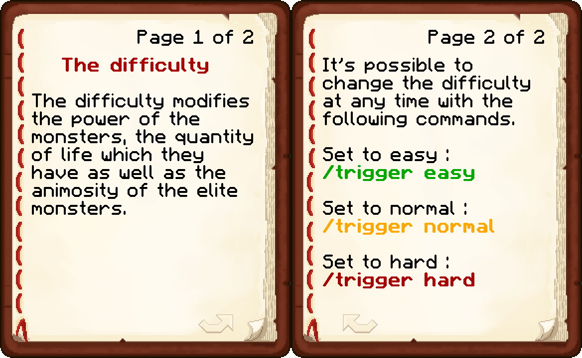 Livre explicant les réglages de la difficulté