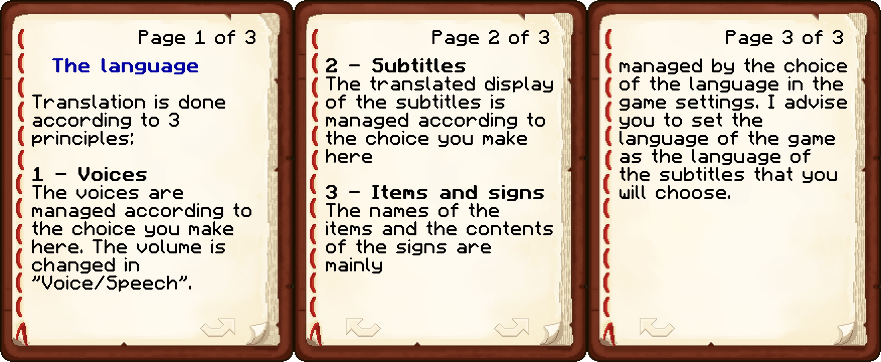 Livre explicant les réglages du langage