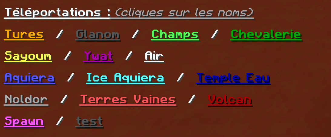 Lieux disponible à la téléportation